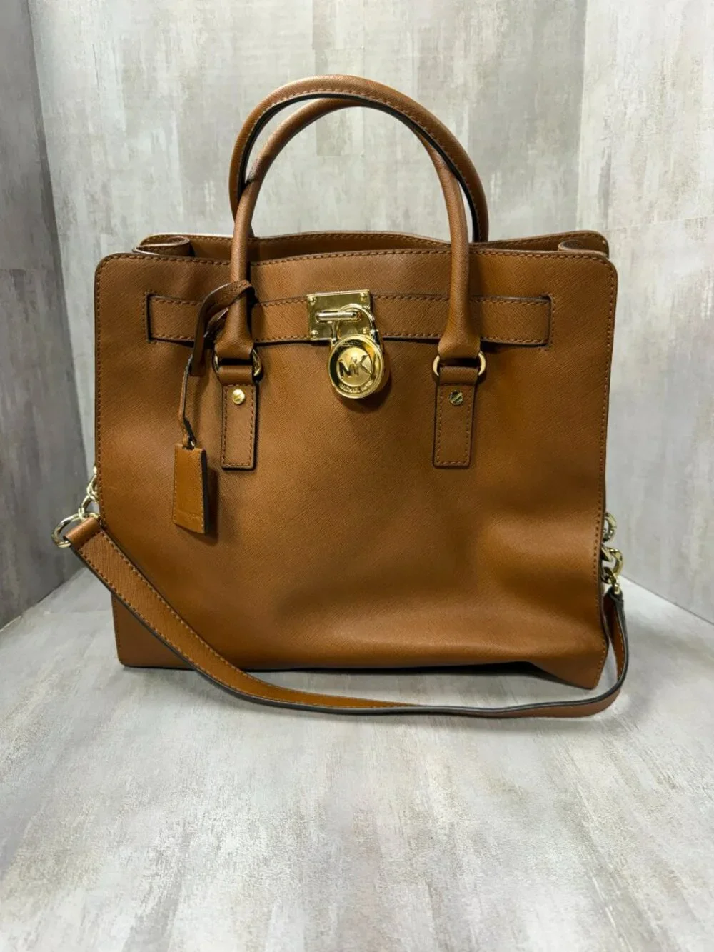 Michael Kors Hamilton Brown Leather Satchel Tote Shoulder Bag